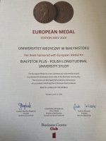 Uniwersytet Medyczny w Białymstoku otrzymał Medal Europejski za Projekt Białystok PLUS