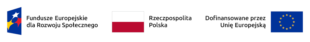 logotypy od lewej: Fundusze Europejskie dla Rozwoju Społecznego, RP, Dofinansowane przez UE