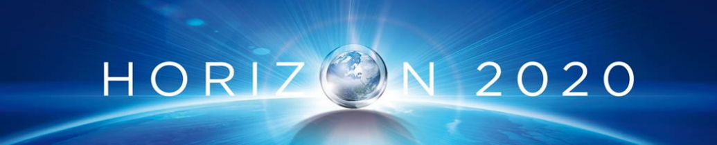 Programy mobilności. Logo Horyzont 2020 - Napis Horyzont 2020 na niebieskim tle kuli ziemskiej