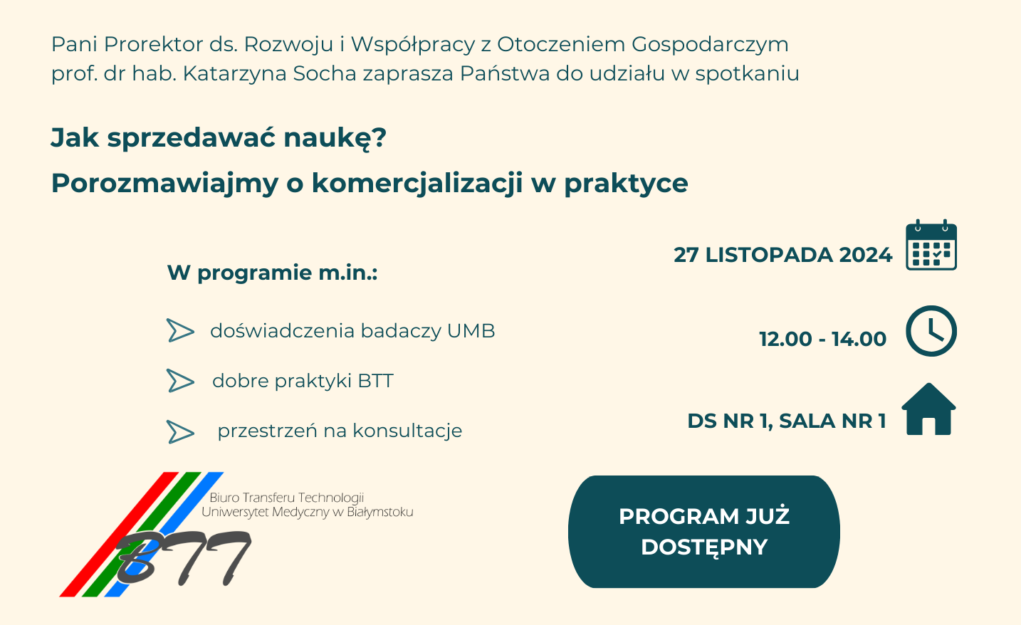 Jak sprzedawać naukę? Porozmawiajmy o komercjalizacji w praktyce - program