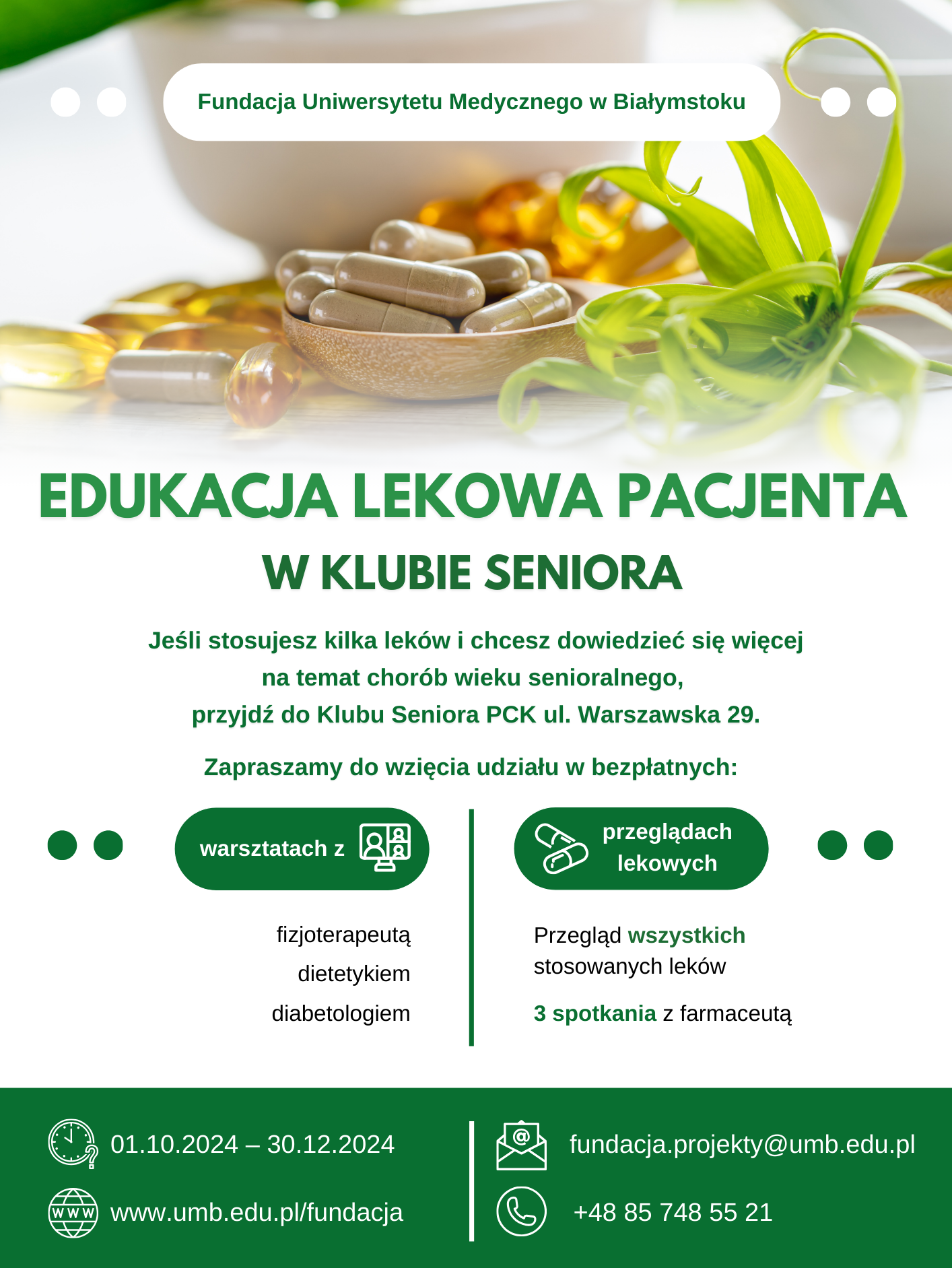 plakat projektu Edukacja lekowa pacjenta w Klubie Seniora